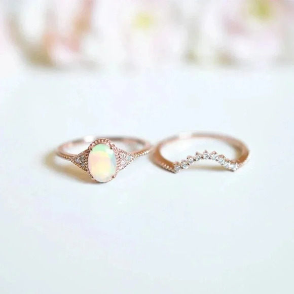 🎀Sweet Oval Opal Dainty Zircon Thin Beautiful Rose Gold Ring for Women,EVGG1217 - Picture 4 of 4